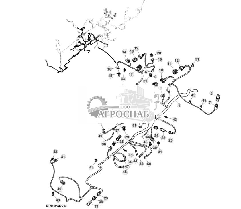 Жгут проводов шасси, с системой ActiveCommand Steering™ (ACS™) и резервным насосом, 15,0 L, двигатель FT4 (35) (804101 - ) - ST906659 257.jpg